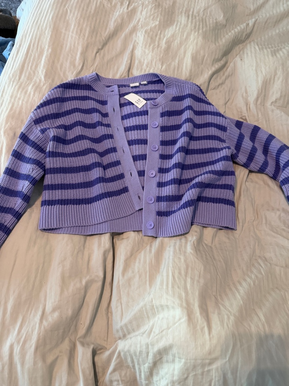 GAP Purple Striped Cropped Button-Up Cardigan